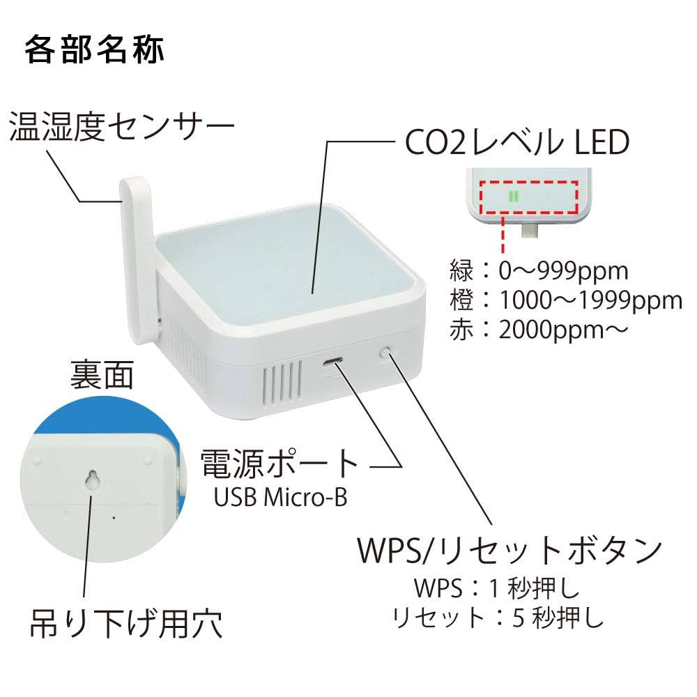 【新品・未使用】RATOC Wi-Fi CO2センサー RF-WFCO2 ２台 CO2濃度をスマホで確認して換気の目安に！高精度Wi-Fi CO2